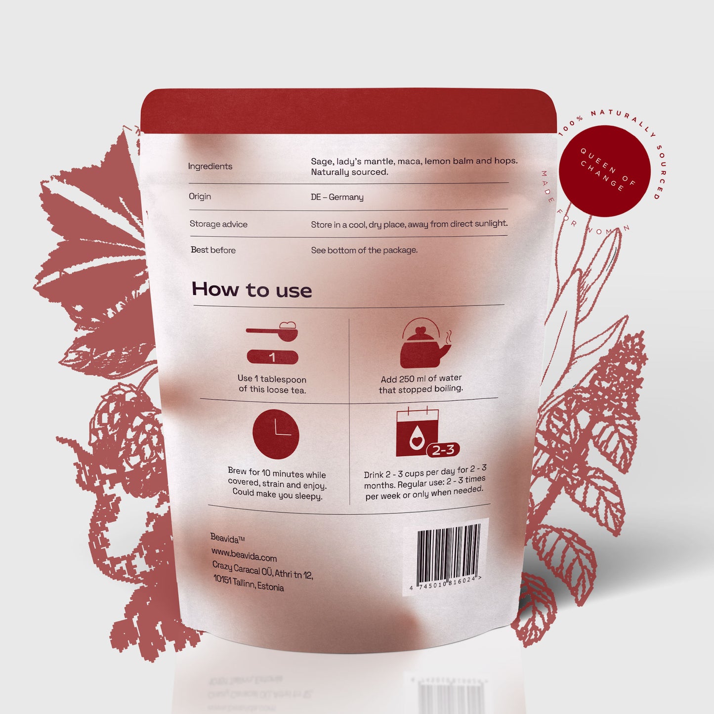 Break No Sweat menopause tea packaging back